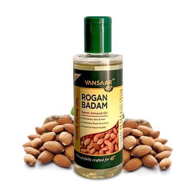 Vansaar 45+ Rogan Badam Oil 100ml | Pure Sweet Almond Oil for Skin Hydration, Hair Nourishment & Natural Radiance