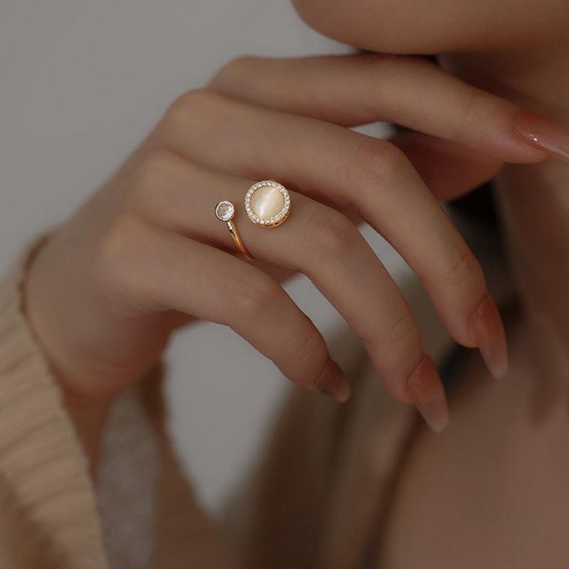 

Luxury Rotating Anxiety Knuckle Ring For Women Creative Opal Round Anti Stress Open Ring Girls Party Jewelry Gifts Anillo
