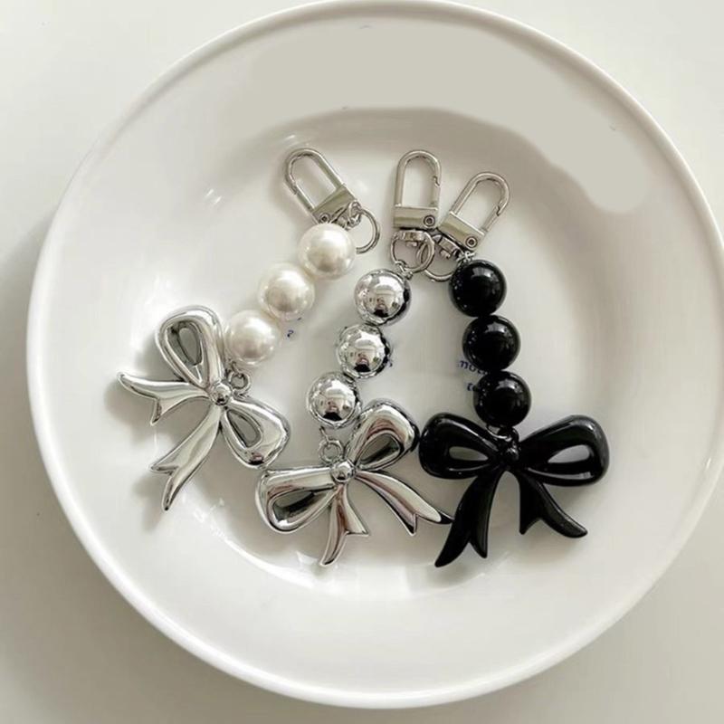 Trendy Bowknot Bead Charm Keychain For Handbags Handmade Key Holder Lightweight Accessory For Purse Backpack