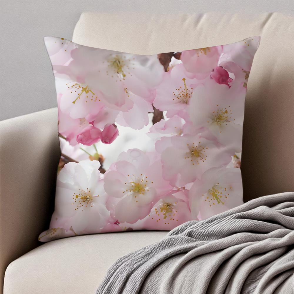 Beautiful Cherry Blossoms Cushion Cover Pillowcase Antidustmite Invisible Zipper Short Plush Sofa Cushion