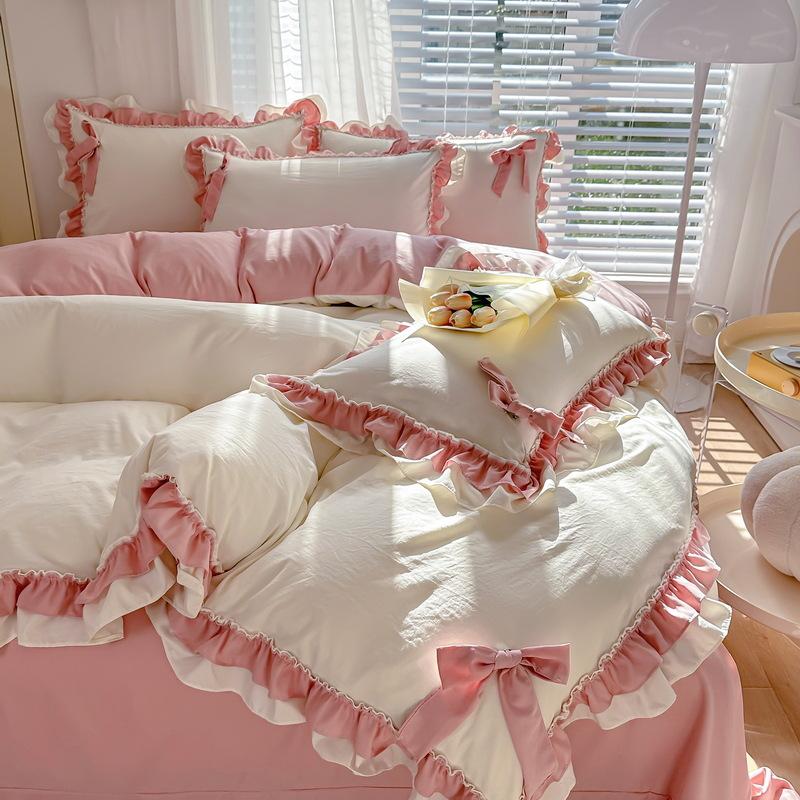 Lace Bedding Four-piece Girl Heart Skin-friendly Comfortable Washed Sheets Quilt Cover Pillowcase