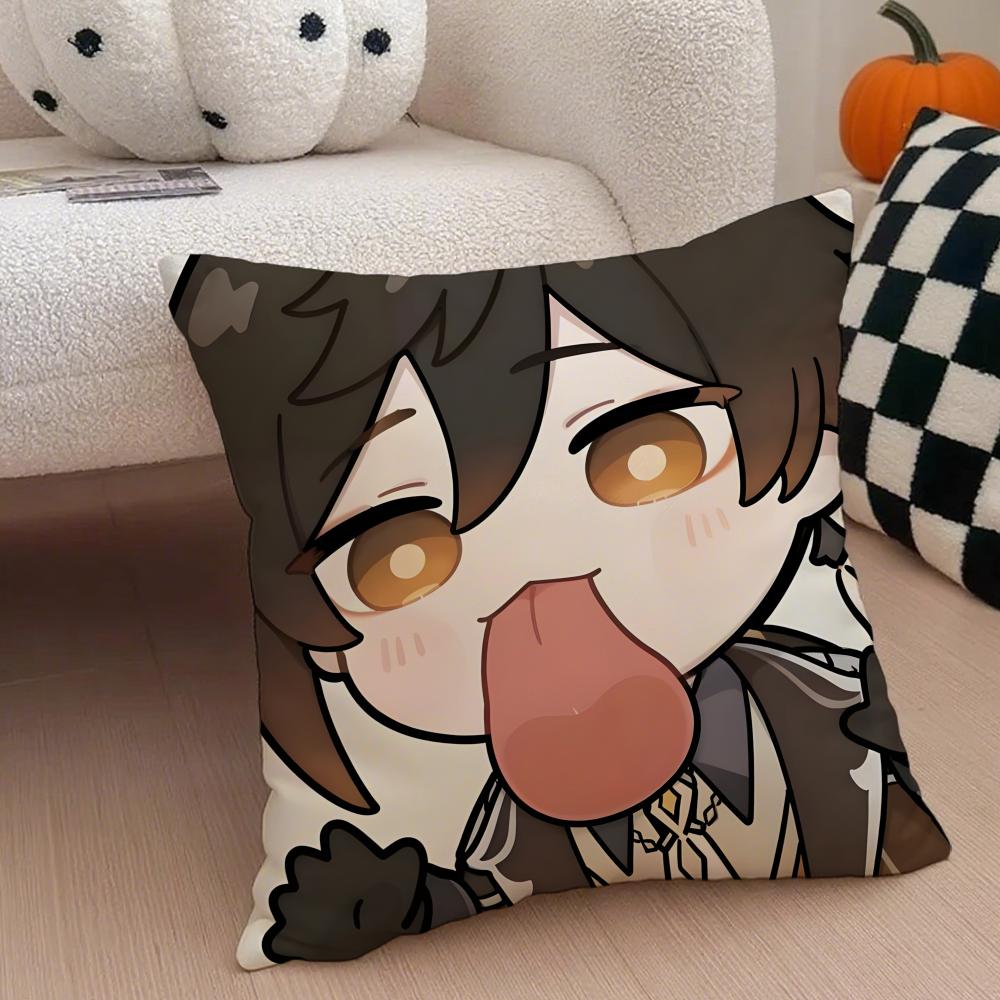 MiHoYo süß lustig Genshin Emotes Meme Kissenbezug Überwurf Kissenbezug Verdeckter Knopf Strapazierfähiges Polyester Stuhlkissen