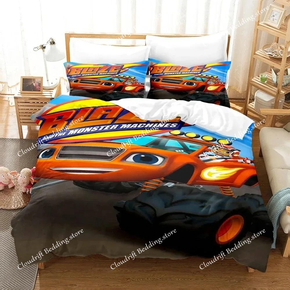 Set Letto Stampa 3D Blaze e le Mega Macchine Cartone Animato Copripiumino Matrimoniale Singolo Piazza e Mezza King Adulti Ragazzi Biancheria da Letto Copripiumino