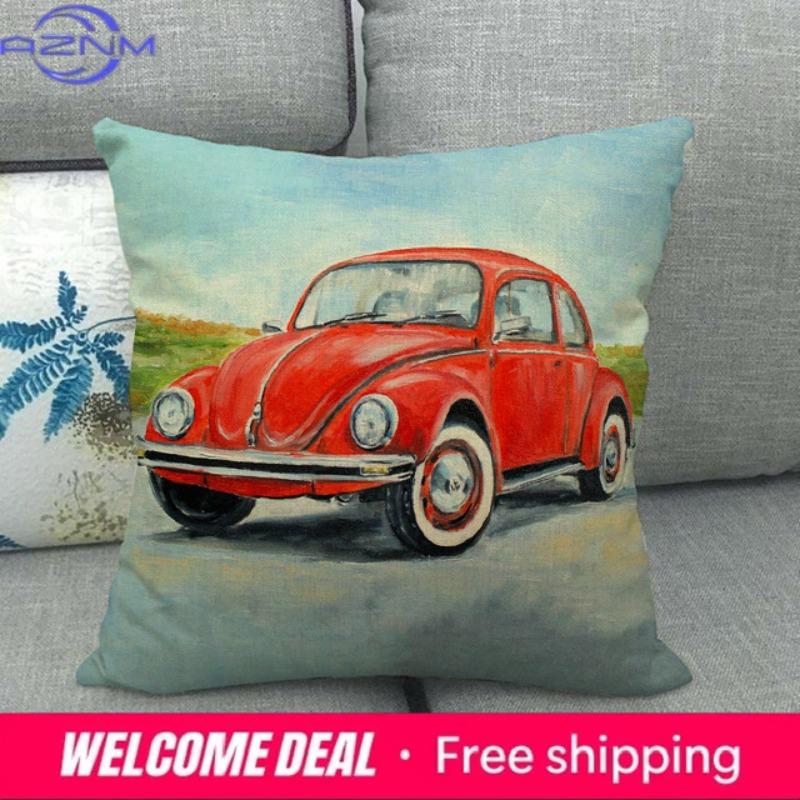 45Cm * Unique Watercolor Car Beetle Design, Suitable For Family Bedroom Hotel Decoration Pillow Case