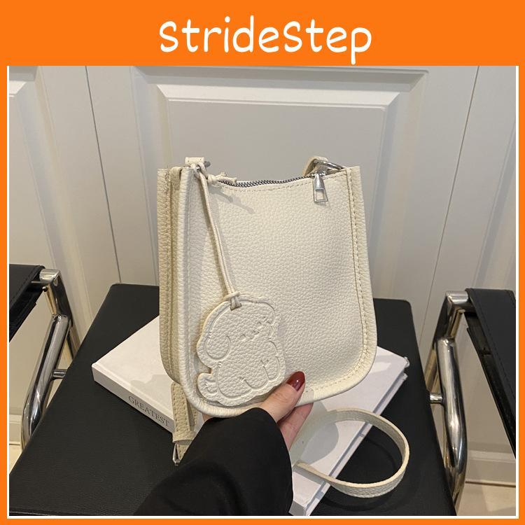 Color Simple Solid Lychee Pattern Embossed Women Square Bag With Pendant Cartoon