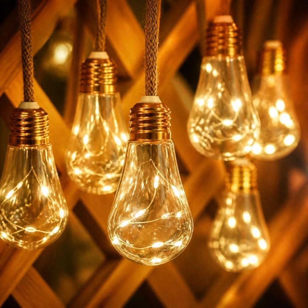 10/16 LED Solar-Lichterkettenbirnen mit Hanfseil Lichterkette Party-Dekoration