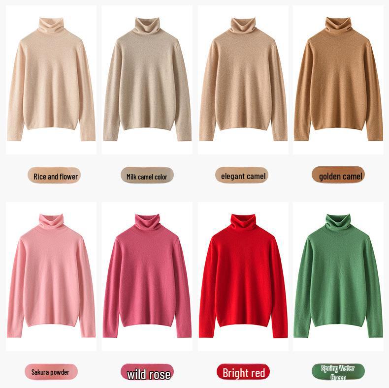 Women’s Cashmere Pile Collar Sweater - High Collar, Knitted, Loose Fit, Slim Inner Layer