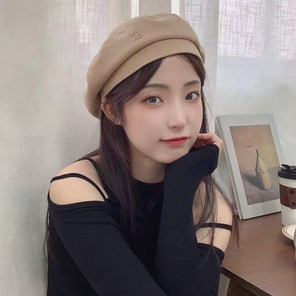 

Ретро берет шляпа однотонная шляпа французского художника зимняя восьмиугольная кепка для женщин бежевый