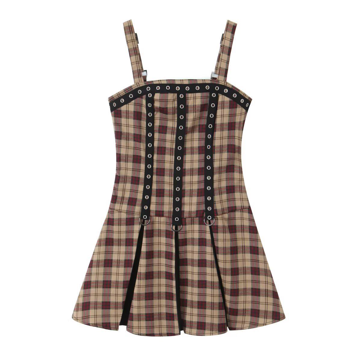 

Весна 2025 Женское Европейское и Американское Клетчатое Панк-Рок Платье-Слинг L