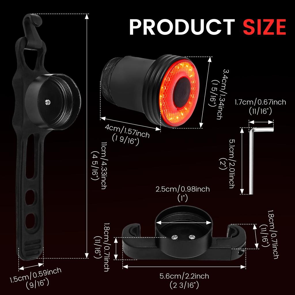 Bike Tail Light Smart Sensing MTB Road Bike Rear Light Night Riding Light Waterproof USB C Charging Taillight Cycling Accessory