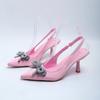 Sandali Ciabatte Donna Cristallo Festa Sexy Neri Punta Fiocco Cinturino Posteriore Sandali Tacchi Alti Stiletto con Strass Scarpe Donna