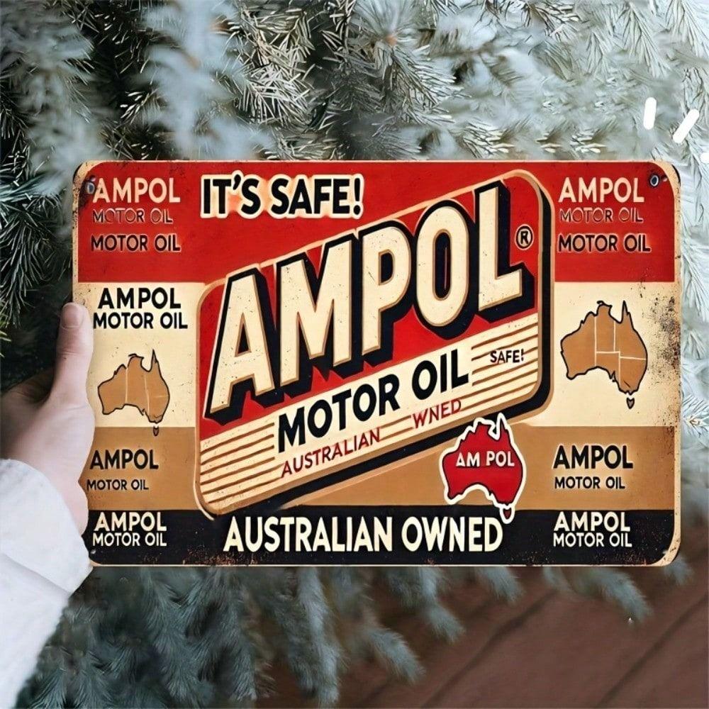 

Vintage Ampol Motor Oil Metal Poster Wall Decor Garage Tin Sign