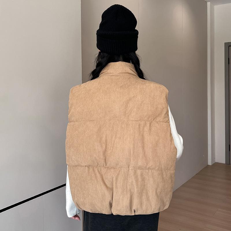 Women's Winter Corduroy Thermal Vest Loose ShortStand Collar
