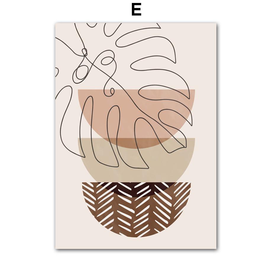 Monstera Leaves Geometric Abstract Boho Canvas Painting, Nordic Posters and Prints, Beige Pictures for Living Room Decor