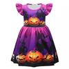 Girls Halloween Short Dress Ruffle Sleeve Round Neck A-Line Party Kids Casual Costume