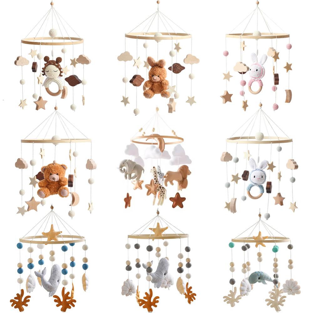 Mobile per culla con campanelli musicali, sonagli, giocattoli in feltro morbido, animali dei cartoni animati, per neonati, Mobili per asilo, Animali del bosco, Giocattoli per culla