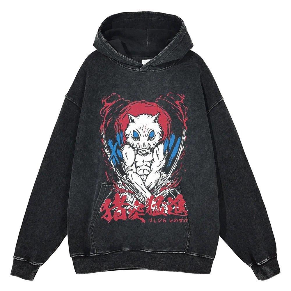 Japan Anime Demon Slayer Rengoku Kyoujurou Graphic Washed Hooded Men Manga High Quality Hoodies Harajuku Male Cotton Sweatshirt