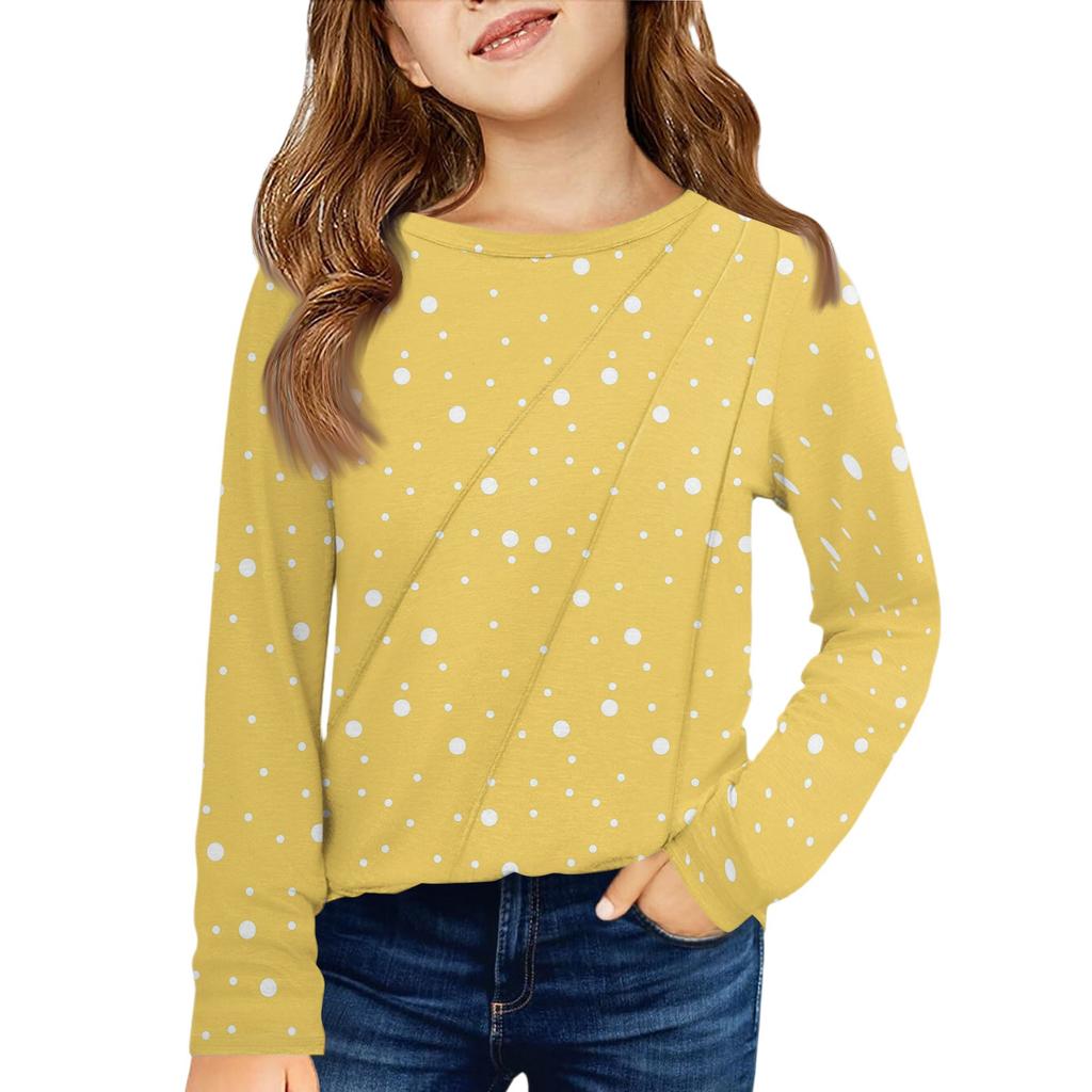 Girls' Long Sleeve Tee - Pleated Round Neck Casual Top