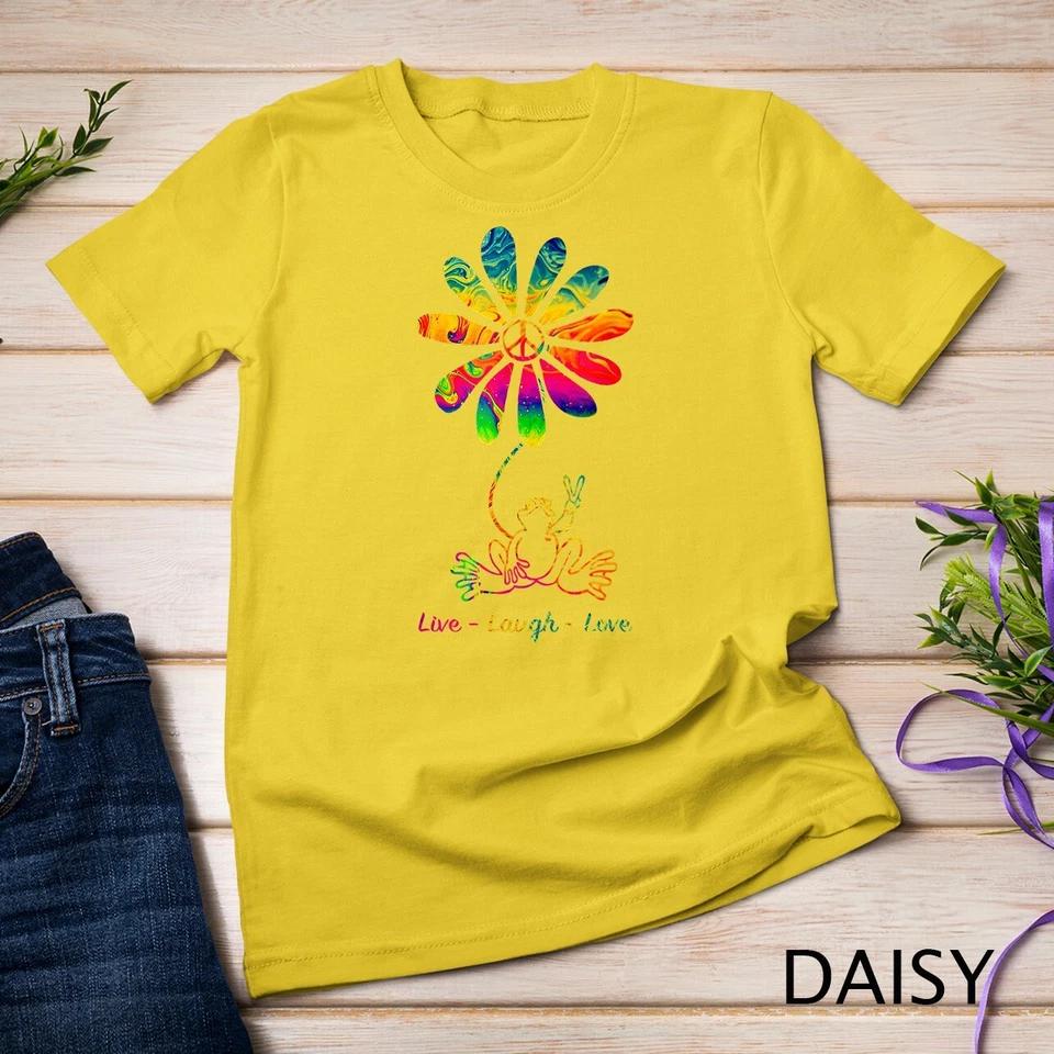 Peace Love Frog Hippie Flower Daisy Gift Unisex T-shirt 1 3XL