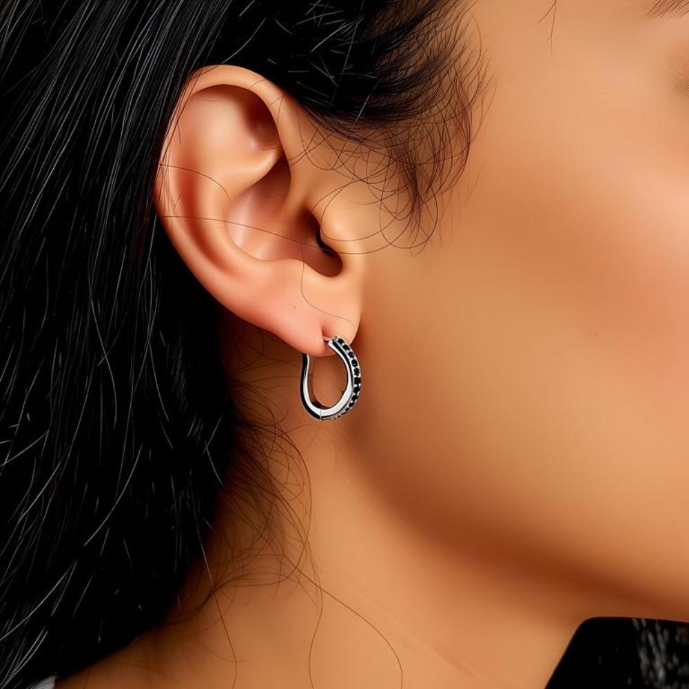 Black Awn Kreuz-Creolen, schwarze Stein-Ohrringe für Damen, Creolen