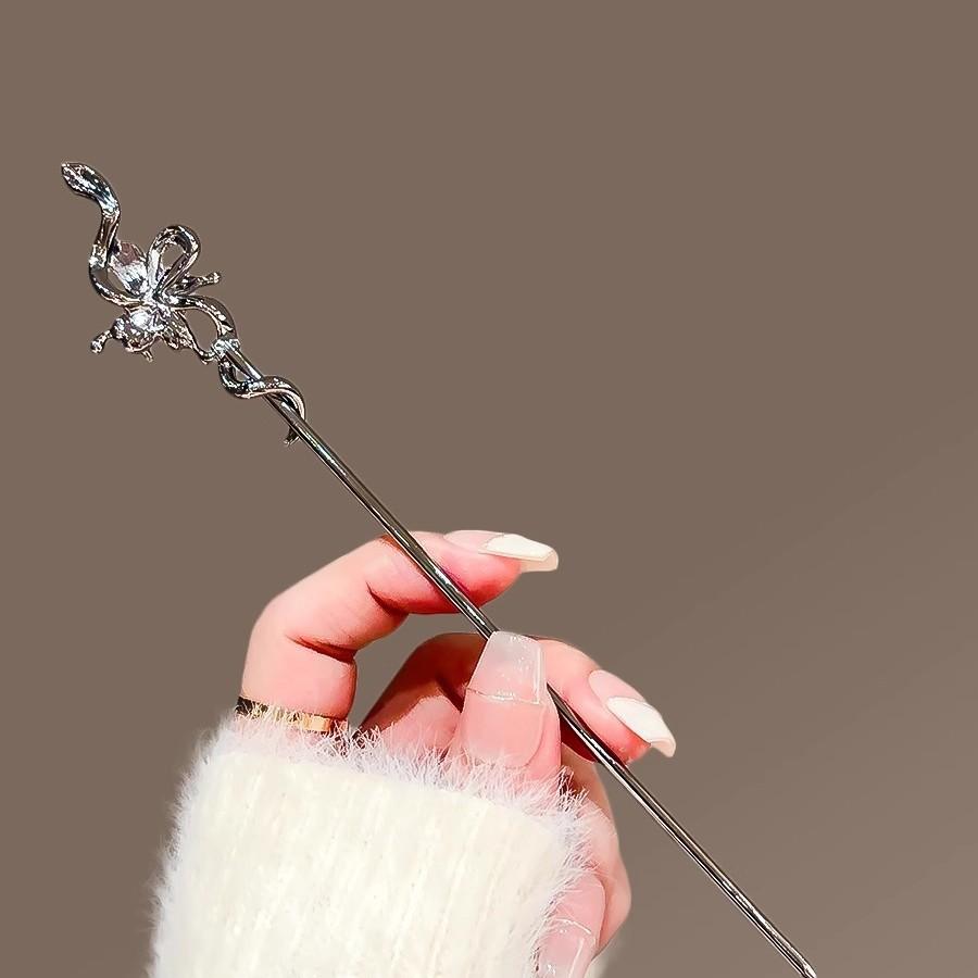 Moderner Haarstab Tinte Blume Metall Quaste Haarnadel Gabeln für Frauen Schwarze Perlen Fransen Haarspange Neu Chinesisch Hanfu Haarschmuck