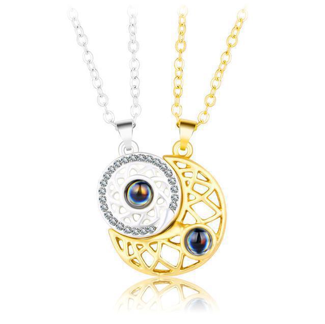 

1 Pair Magnetic Couple Matching Necklace for Women Men 100 Languages I Love You Projection Sun Moon Heart Shape Pendant Jewelry