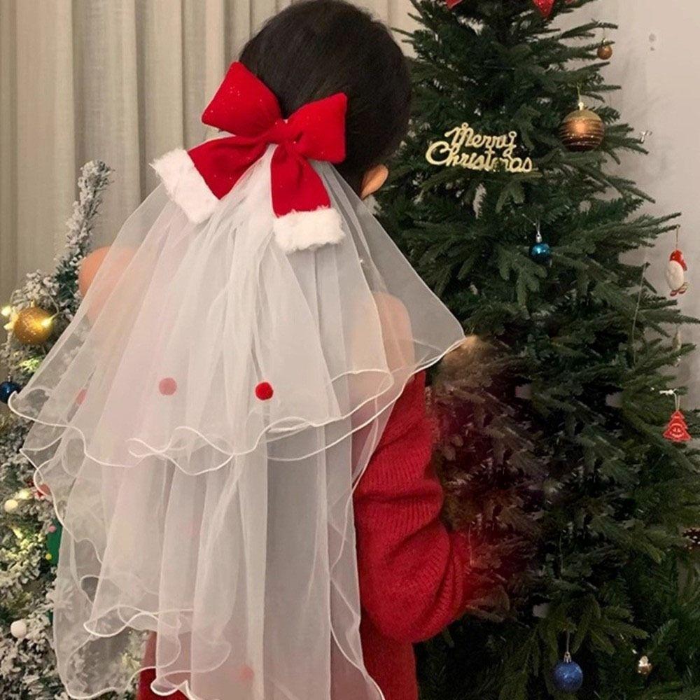 Velvet Christmas Veil Headband Mesh Bow Veil Creative Bridal Tulle Birthday Headdress