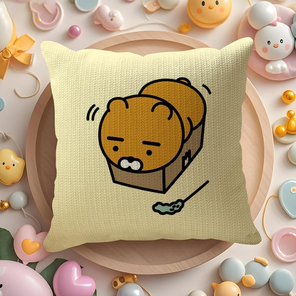 R-Ryan K-Kakao Cushion Cover Linen Organic Fabric Double-Sided Printing Breathable Pillow Case Sofa Home Decor Gift