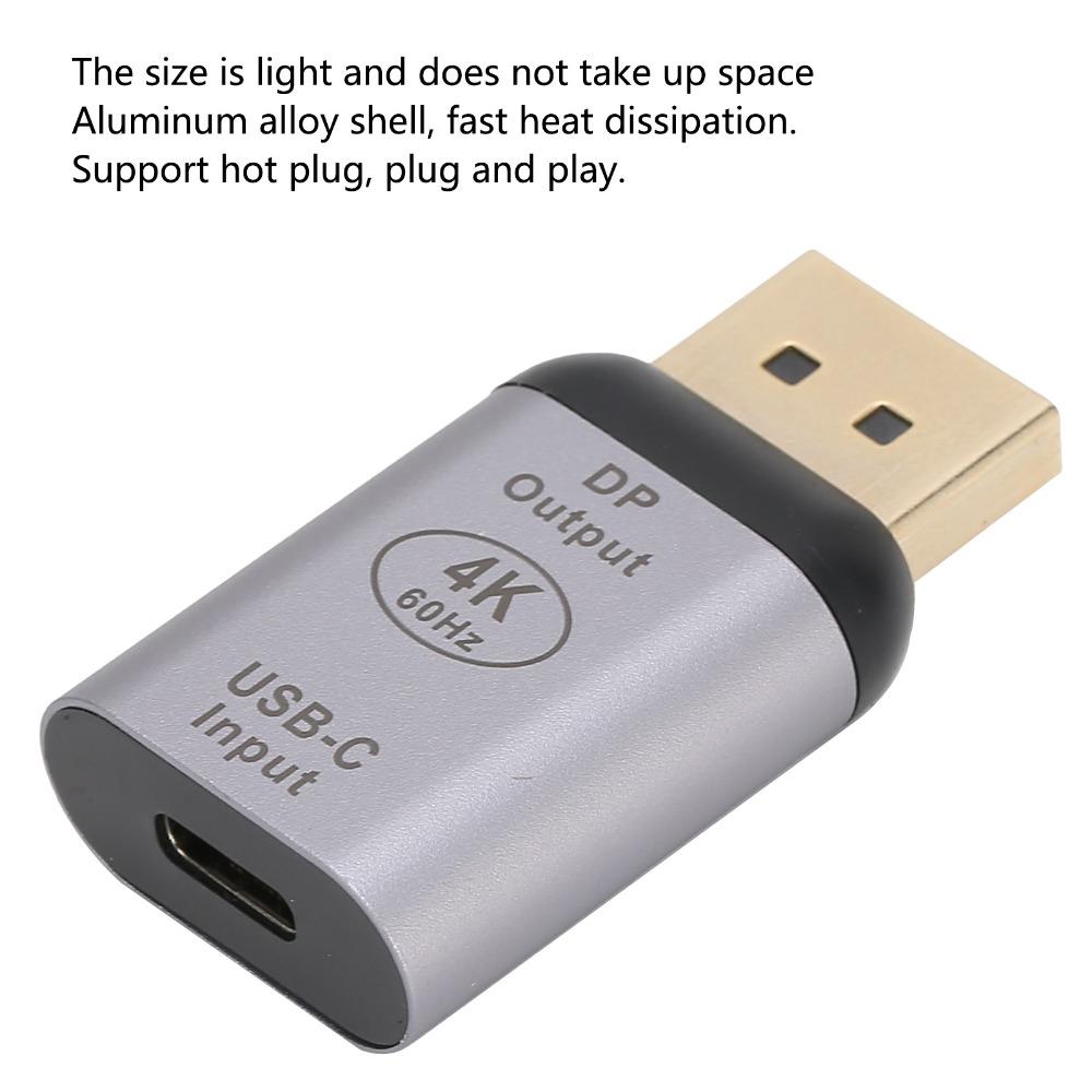 Adaptateur USB-C Femelle vers DisplayPort Mâle Plug and Play Convertisseur Vidéo 4K 60Hz Ordinateur Portable