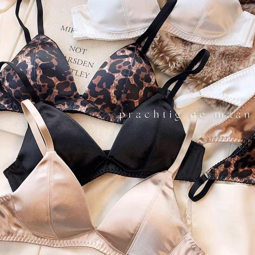 European and American French Satin Triangle Cup Bra and T-Pants Set - Sexy, Wireless, Comfortable