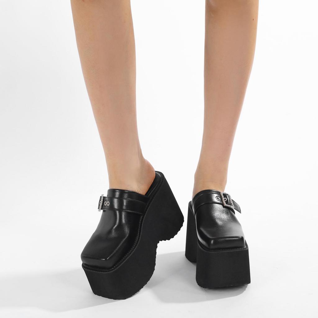 Wedges mules shoes Women high heel pumps Fashion slipper sandals platform casual outdoor comfortable Square toe Summer shoes