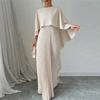 Robe élégante à col ras du cou pour femme, ensemble 2 pièces, châle irrégulier et gilet plissé, couleur unie, robe de soirée ample, vacances