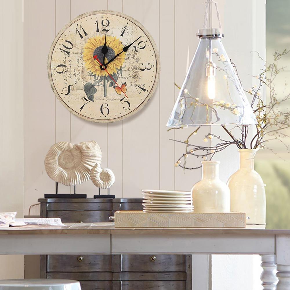 12 Inch Quartz Wall Clock Battery Operated Retro Wall Clock Colorful Wooden Wall Clock For Home