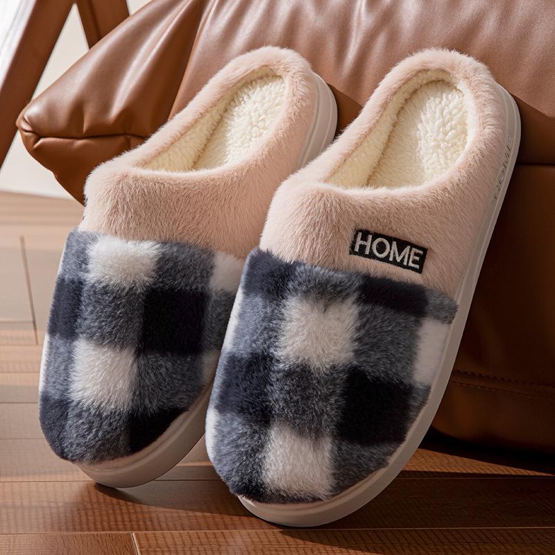 Plush Autumn/Winter Indoor Cotton Slippers - Thick-Soled and Warm for Men & Women