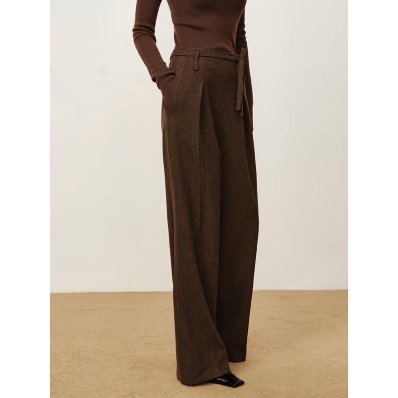 Jiu Zi·Anna Co Women's Pure Wool Belted Wide-Leg Pants