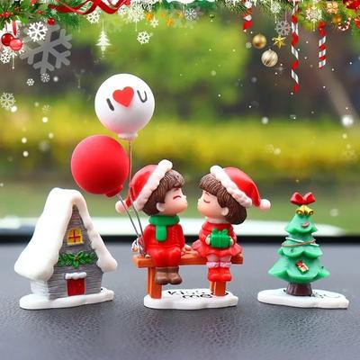 1-10PCS Christmas Couple Cute Car Ornaments Cartoon Action Dashboard Decoration Lovely Kiss Creative Gift for Car Interior