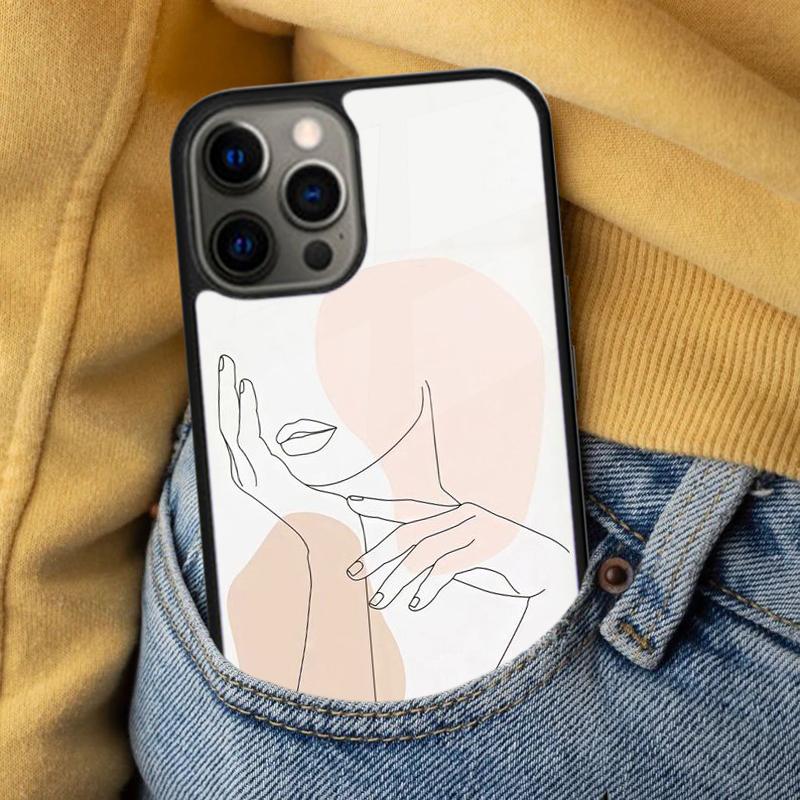Line Art Sketch Flower Girl Protection Soft Phone Case for iPhone 17 Air 16e Pro max 15 Pro 13 14 Plus 11 12 MagSafe Magnetic
