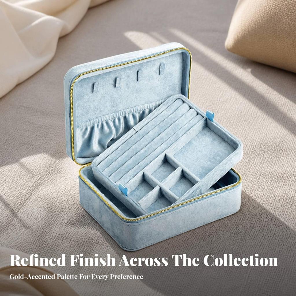 Velvet Jewelry Box with Zipper | tight zipAround Closure, TravelFriendly, Storage Box, for