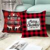 Fuwatacchi Merry Christmas Print Pillowcase Red Black Plaid Cushion Cover Home Chair Sofa Decoration 45*45cm