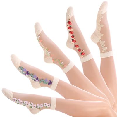 5 Paar Strümpfe Damen Mittelsohle Sommer Spitze Neuer Stickstil