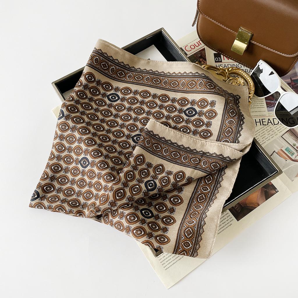 Retro Cotton and Linen Small Square Scarf Herringbone Silk Scarf Versatile Square Scarf Belt Silk Scarf Clothing with Neck Scarf