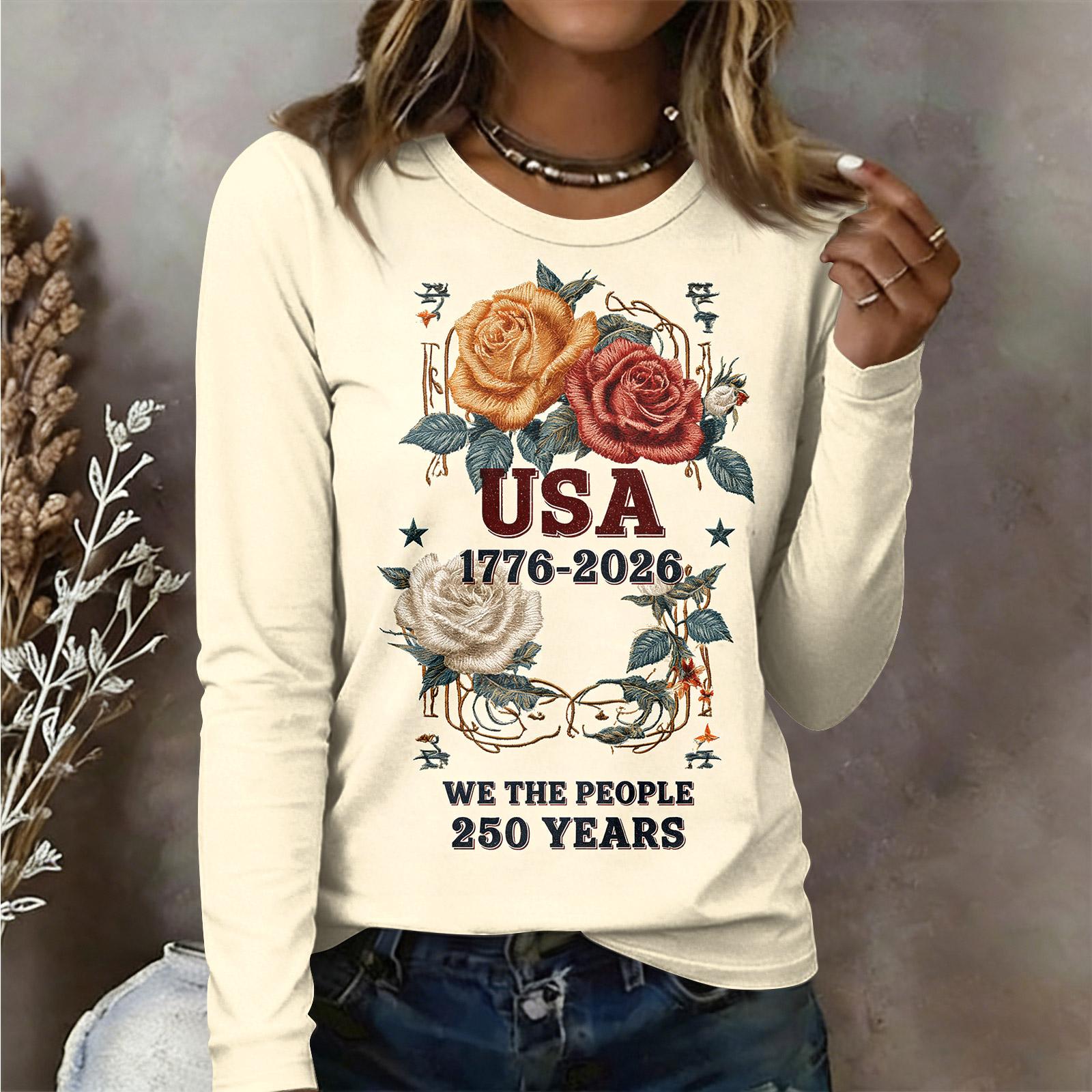 

Women s Long Sleeved Shirt Women s Casual Round Neck Long Sleeve Printed Top XL винний