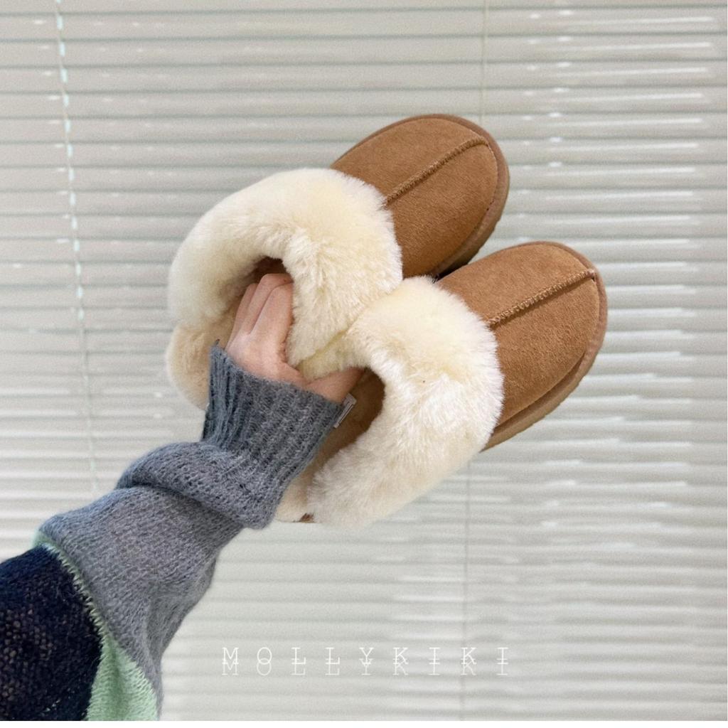 Wool slippers women's outer wear 2025 new winter fur integrated thick-bottomed bag head fluffy slippers plush snow boots