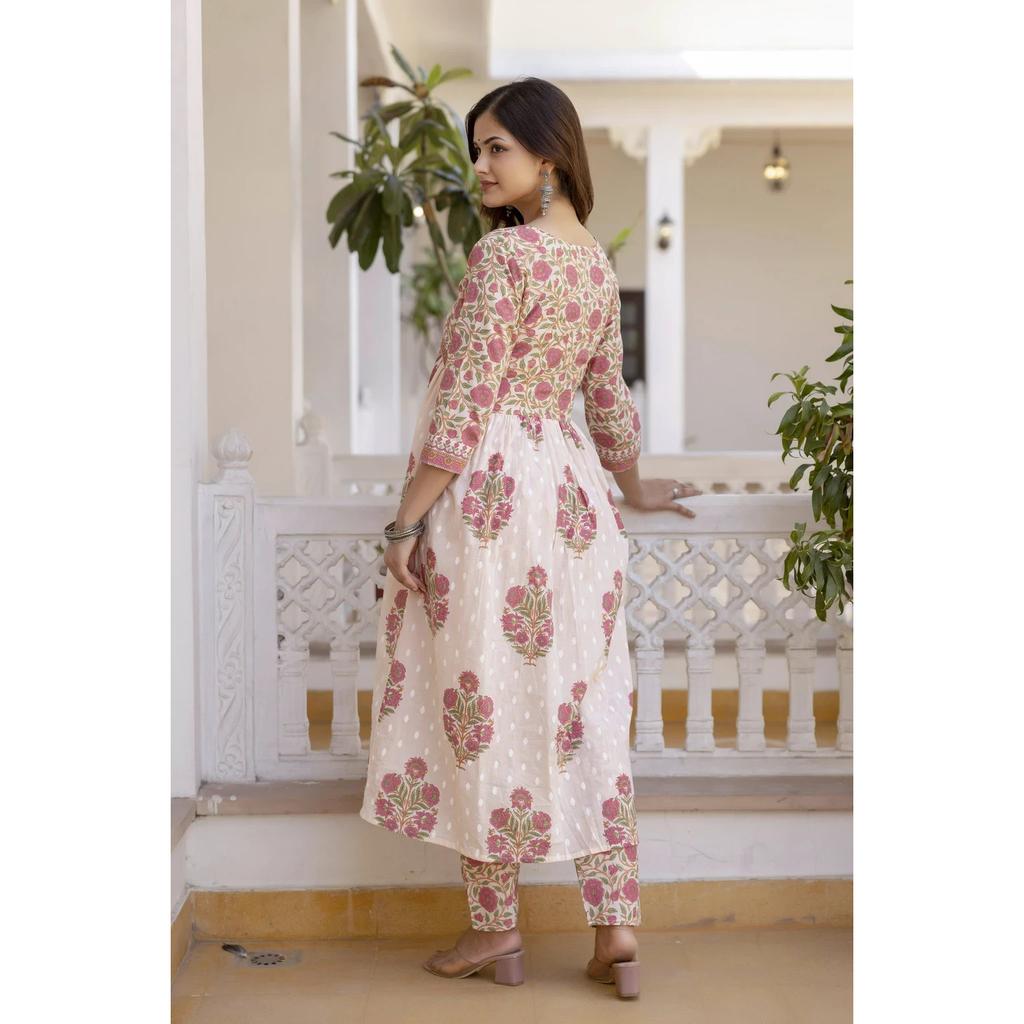 Pure Cotton Designer Kurti Pant Dupatta Set Indian Women Top Ethnic Kurta Set