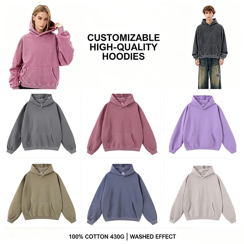 Fog Spring And Autumn American Solid Color Casual Loose Washed Boxy Hoodie Hoodie Men And Women