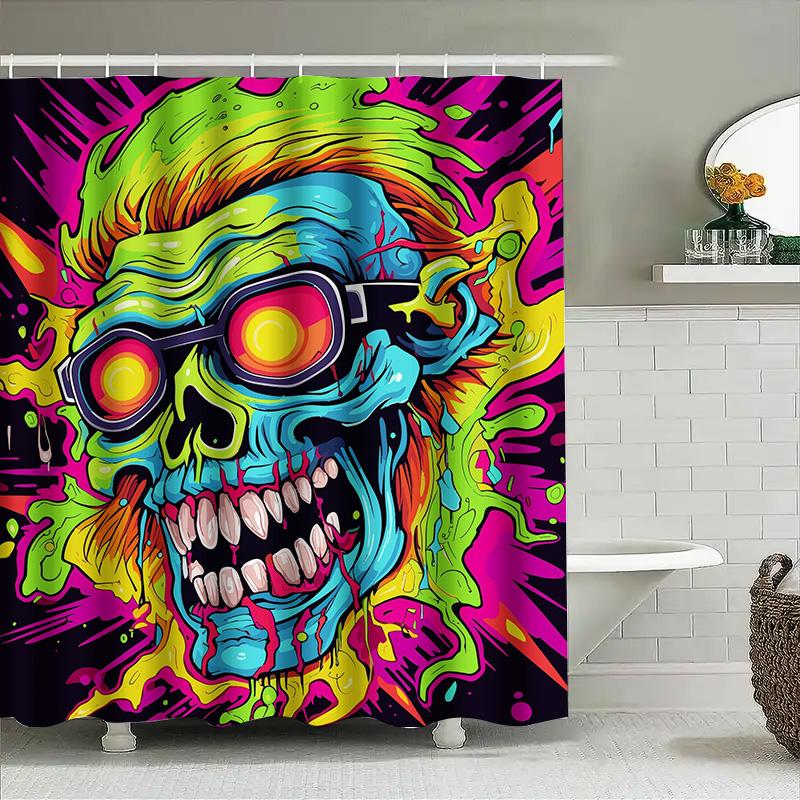 Tuniu Psychedelic Skull Shower Curtain Bright Neon Horror Art, Cool Graphic, Fun Bathroom Decor W60H190(CM)-1 Pcs