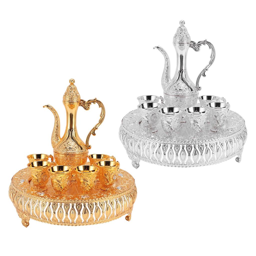 Vintage Wine Pot Set European Retro Coffee Pot Tray Kit Decorative Zinc Alloy Exquisite Carving Wine