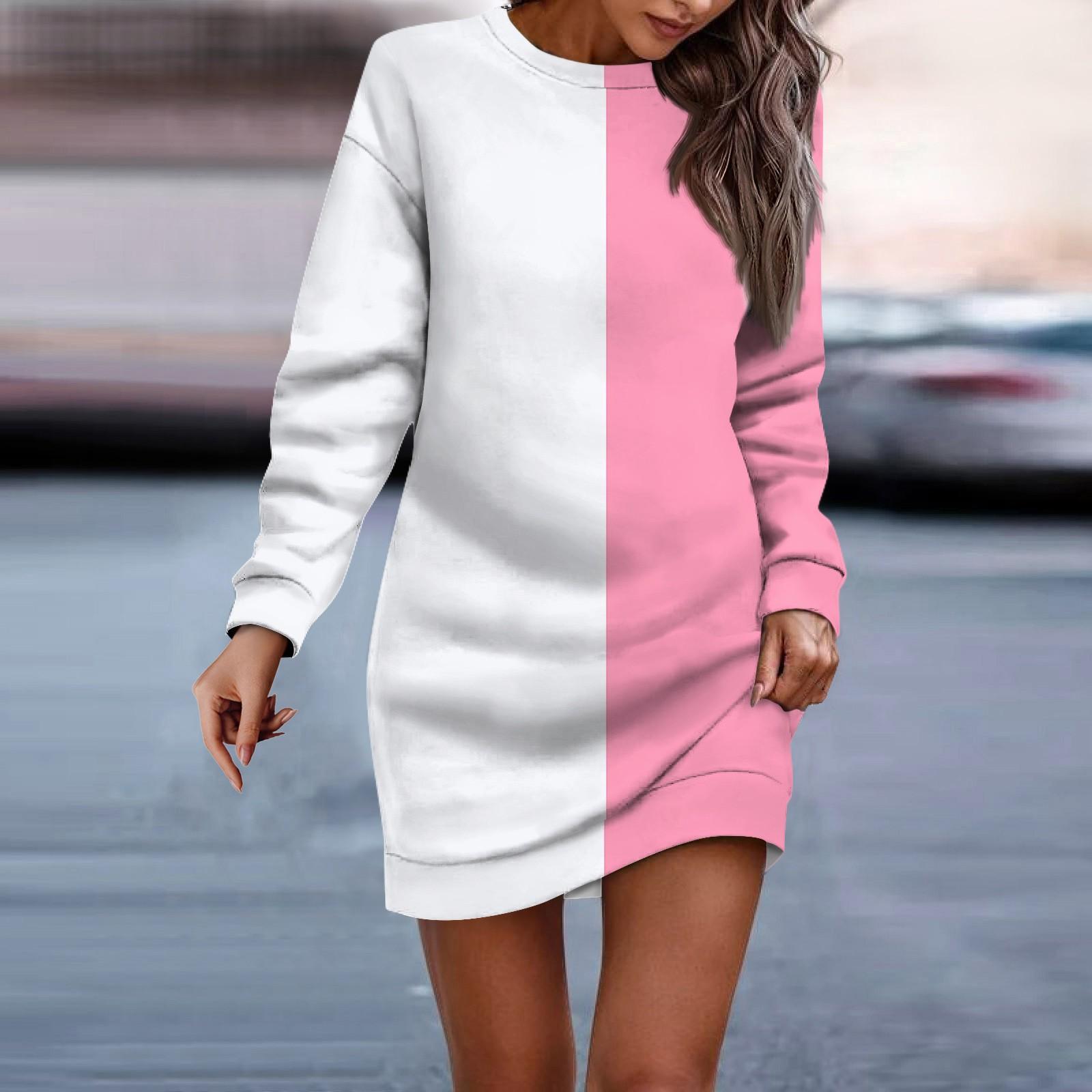 

Женское платье-свитер с круглым вырезом и полосатым рисунком, длинными рукавами и бедрами XL розовый