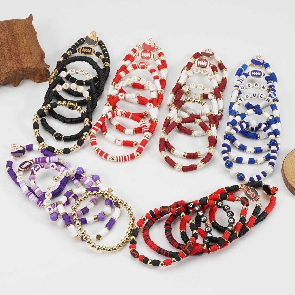 Game Day Polymer Clay Beaded Rugby Ball Bracelet for Women Men Letter Sports Wristband Party Jewelry Accessories
