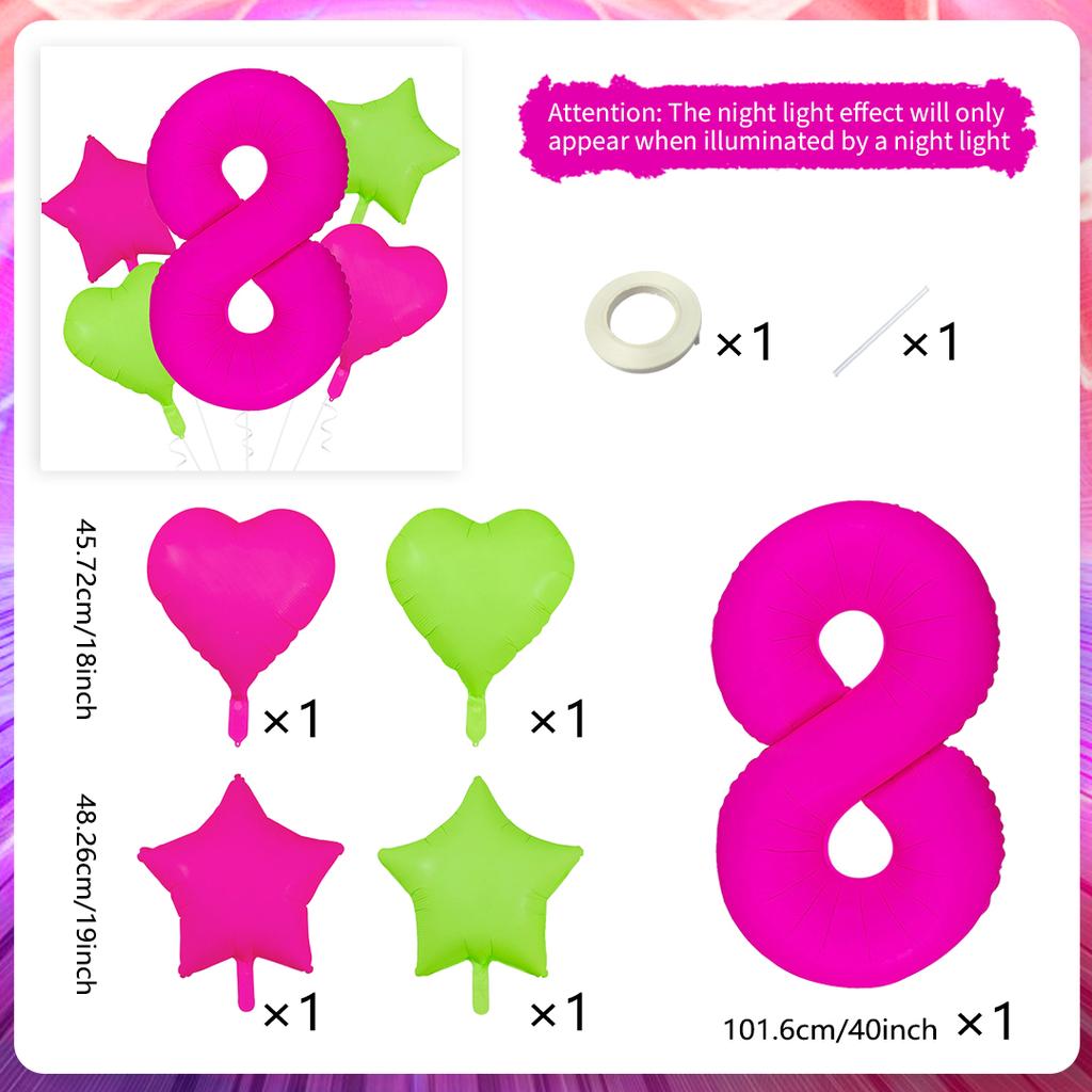 Neon fluorescent digital balloon set 1-9 five pointed star heart-shaped balloons for birthday and graduation season decoration